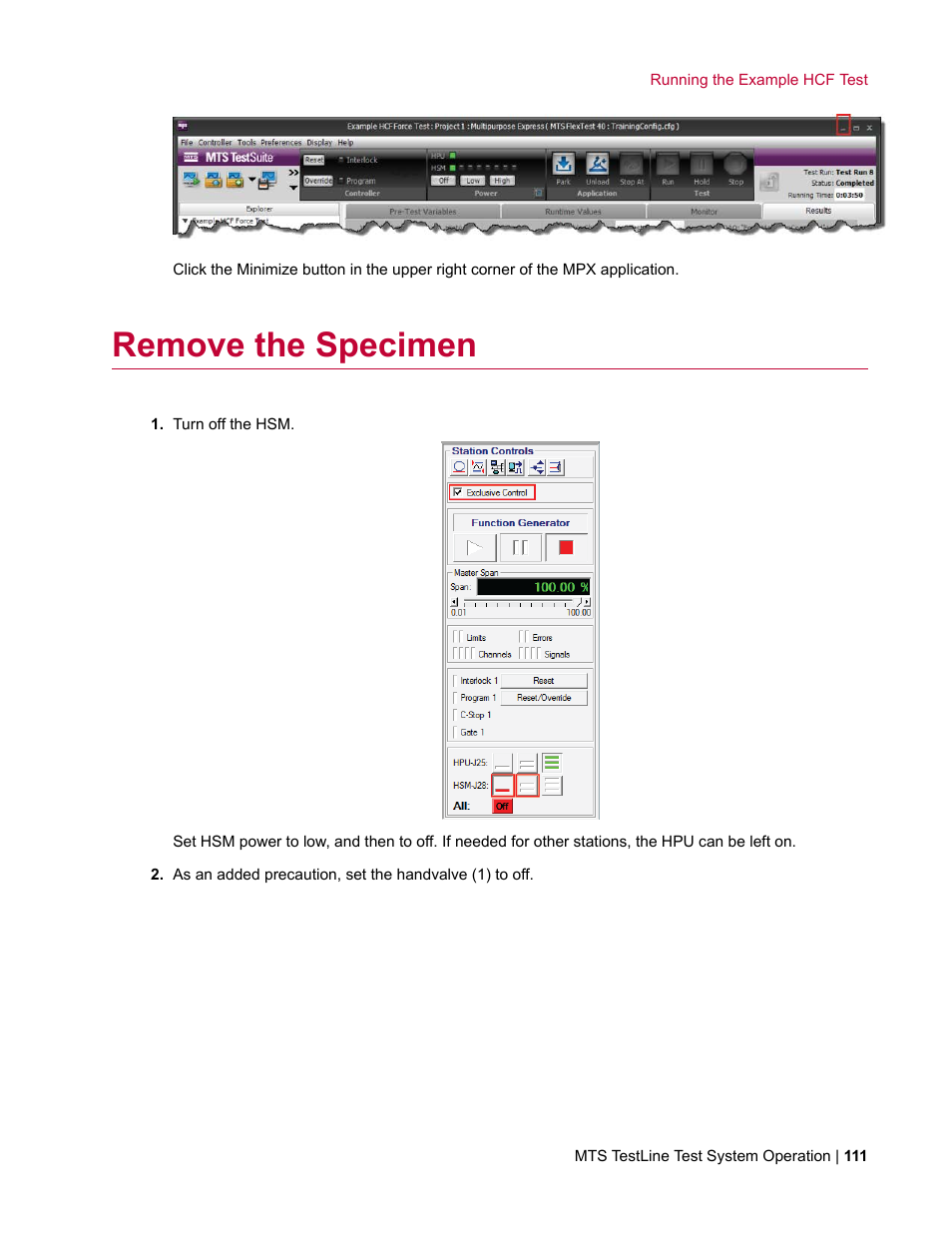 Remove the specimen | MTS TestLine User Manual | Page 111 / 132