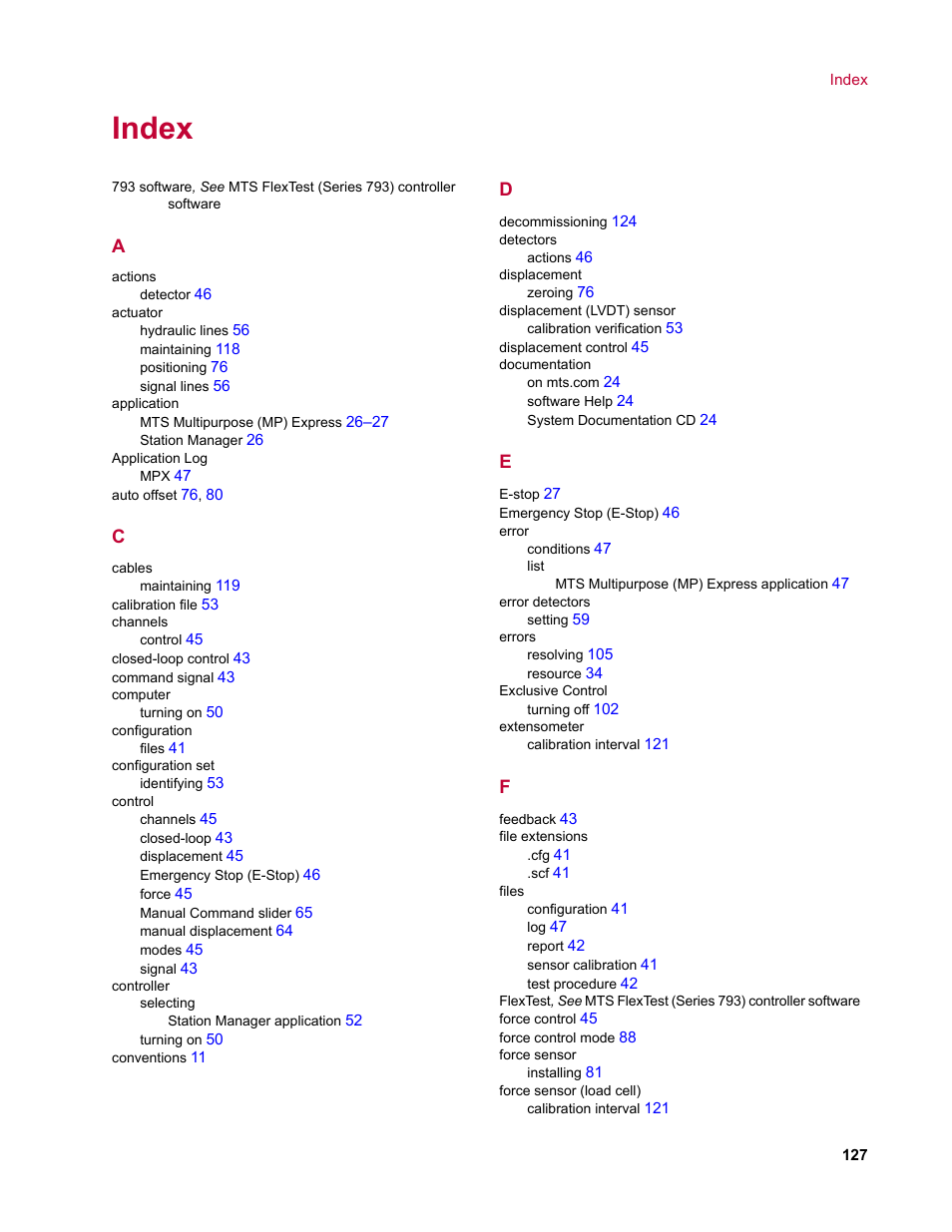 Index | MTS TestLine User Manual | Page 127 / 132