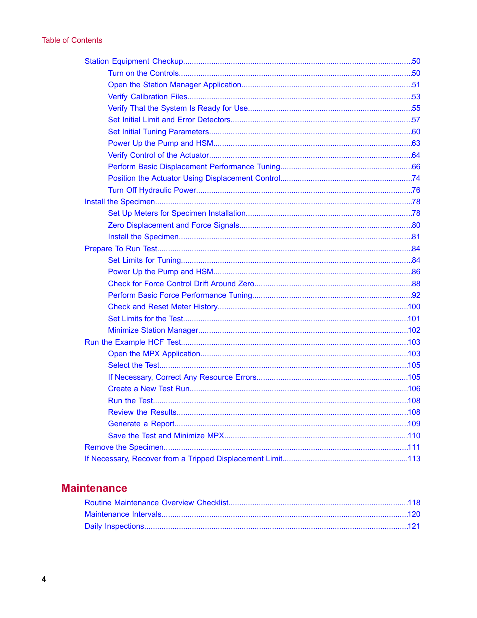 Maintenance | MTS TestLine User Manual | Page 4 / 132