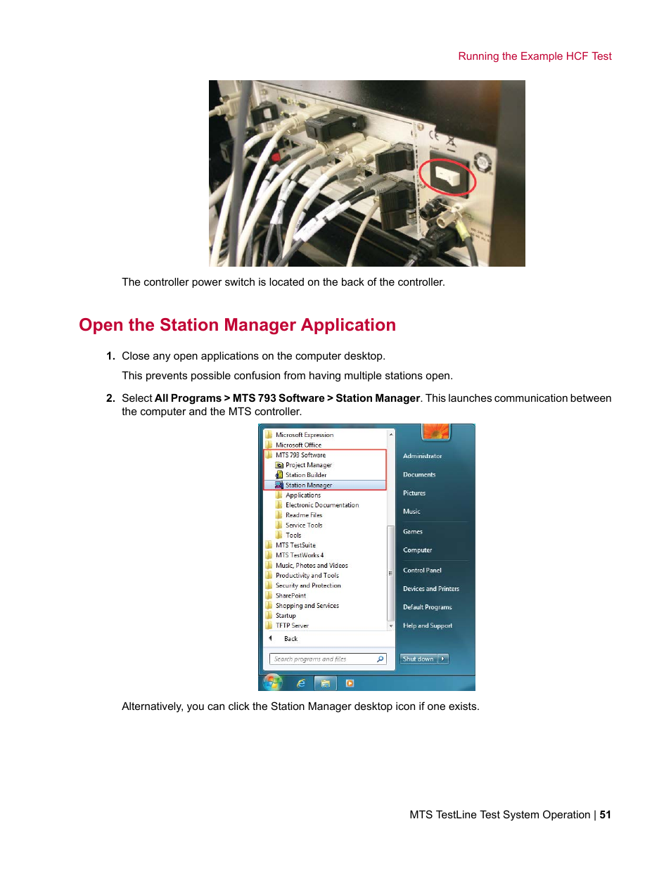 Open the station manager application | MTS TestLine User Manual | Page 51 / 132