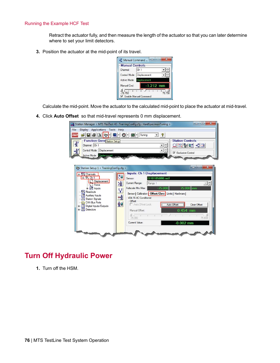 Turn off hydraulic power | MTS TestLine User Manual | Page 76 / 132