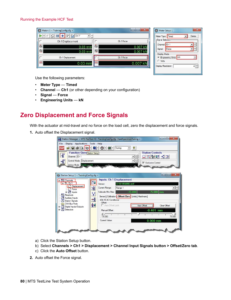 Zero displacement and force signals | MTS TestLine User Manual | Page 80 / 132