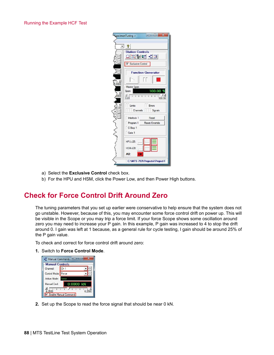 Check for force control drift around zero | MTS TestLine User Manual | Page 88 / 132