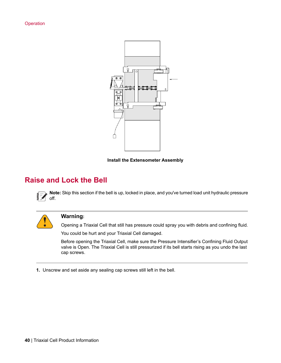 Raise and lock the bell | MTS Triaxial Cell Models 656-06 User Manual | Page 40 / 86