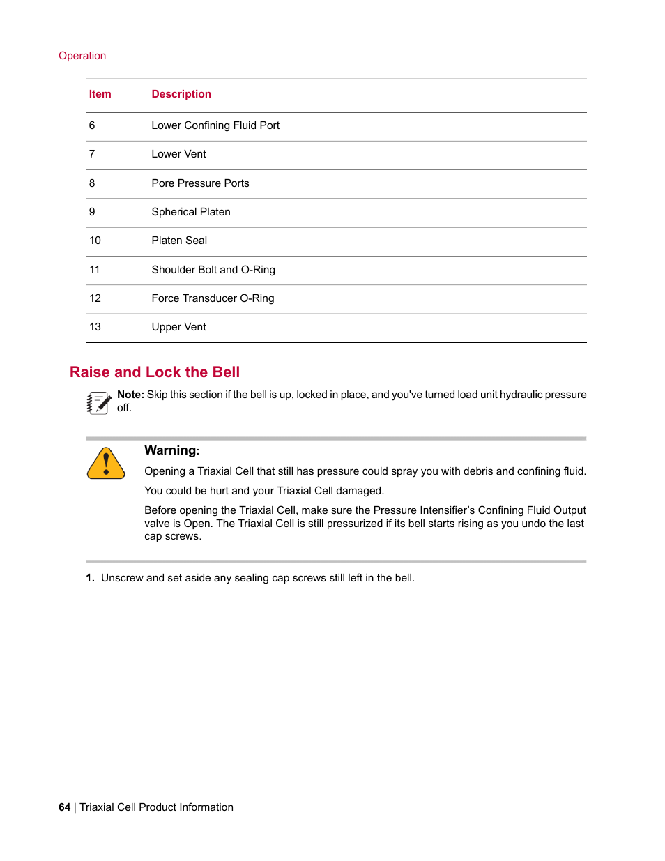 Raise and lock the bell | MTS Triaxial Cell Models 656-06 User Manual | Page 64 / 86