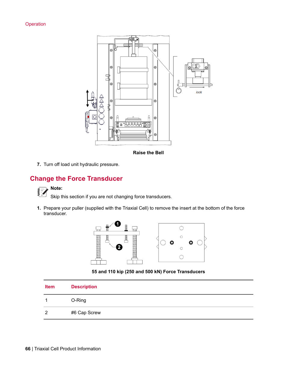 Change the force transducer | MTS Triaxial Cell Models 656-06 User Manual | Page 66 / 86