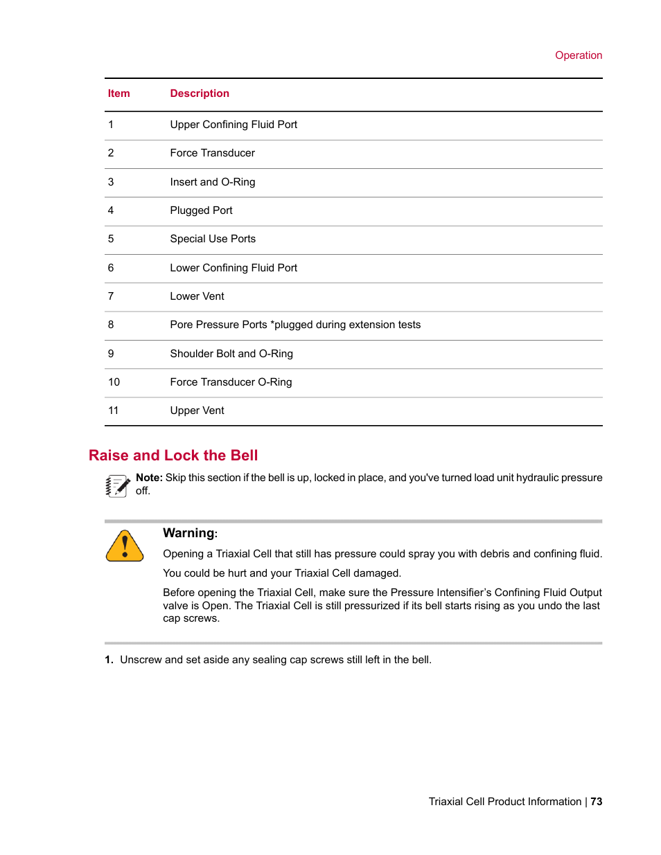 Raise and lock the bell | MTS Triaxial Cell Models 656-06 User Manual | Page 73 / 86