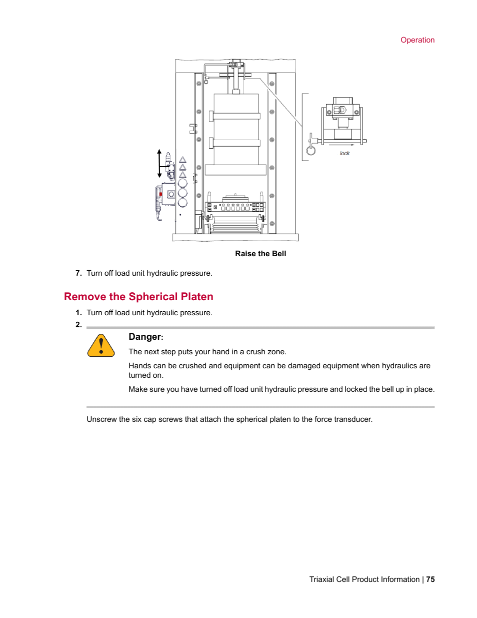 Remove the spherical platen | MTS Triaxial Cell Models 656-06 User Manual | Page 75 / 86