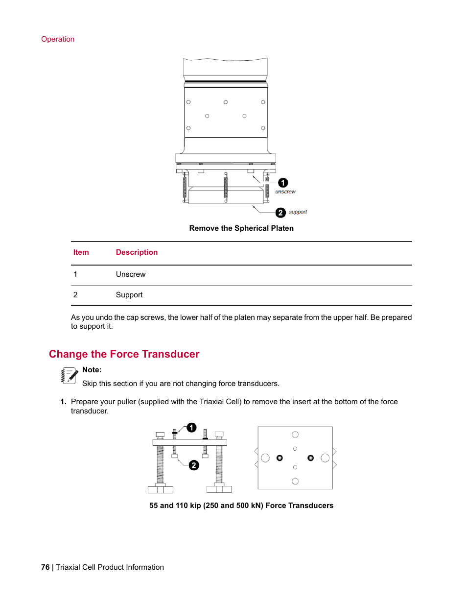 Change the force transducer | MTS Triaxial Cell Models 656-06 User Manual | Page 76 / 86