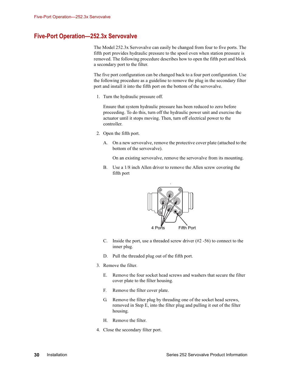 Five-port operation—252.3x servovalve, Five-port operation—252.3x servovalve 30 | MTS Series 252 Servovalves User Manual | Page 30 / 42
