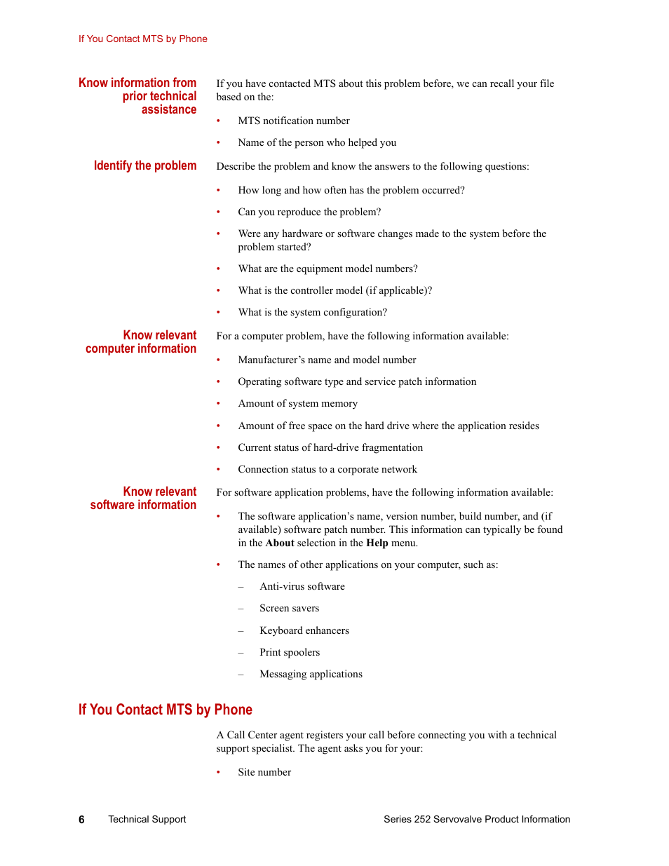 If you contact mts by phone, If you contact mts by phone 6 | MTS Series 252 Servovalves User Manual | Page 6 / 42