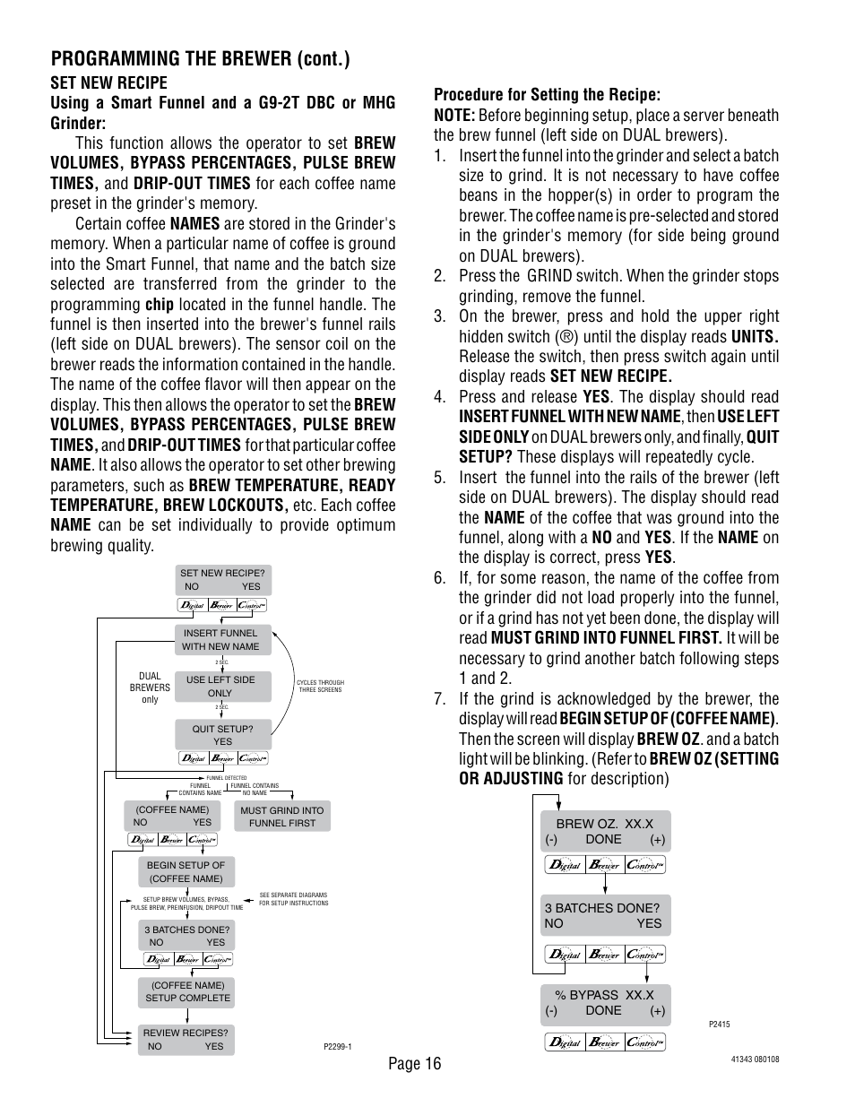 Programming the brewer (cont.), Page 16 | Bunn DUAL GPR-DBC WITH SMART FUNNEL 41343 User Manual | Page 16 / 38