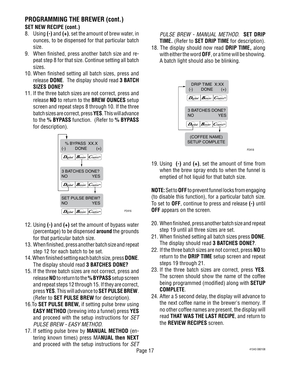 Programming the brewer (cont.) | Bunn DUAL GPR-DBC WITH SMART FUNNEL 41343 User Manual | Page 17 / 38