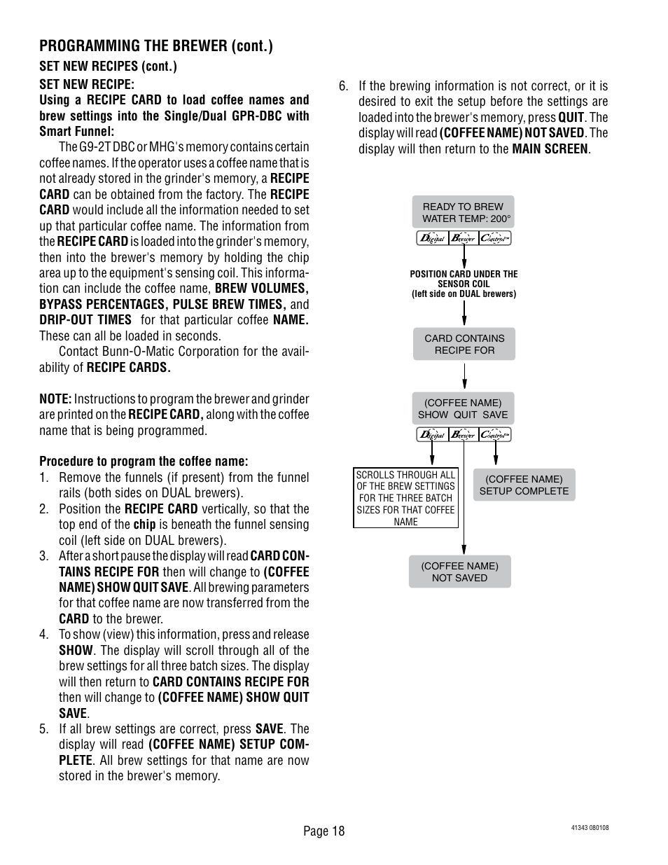 Programming the brewer (cont.) | Bunn DUAL GPR-DBC WITH SMART FUNNEL 41343 User Manual | Page 18 / 38