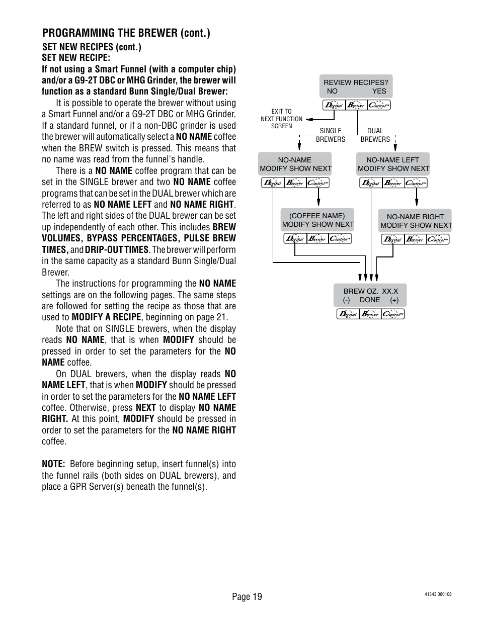 Programming the brewer (cont.) | Bunn DUAL GPR-DBC WITH SMART FUNNEL 41343 User Manual | Page 19 / 38