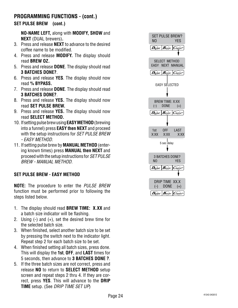 Programming functions - (cont.) | Bunn DUAL GPR-DBC WITH SMART FUNNEL 41343 User Manual | Page 24 / 38