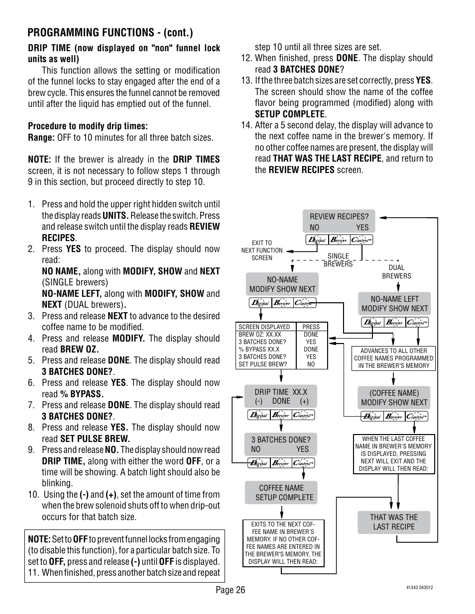 Programming functions - (cont.) | Bunn DUAL GPR-DBC WITH SMART FUNNEL 41343 User Manual | Page 26 / 38