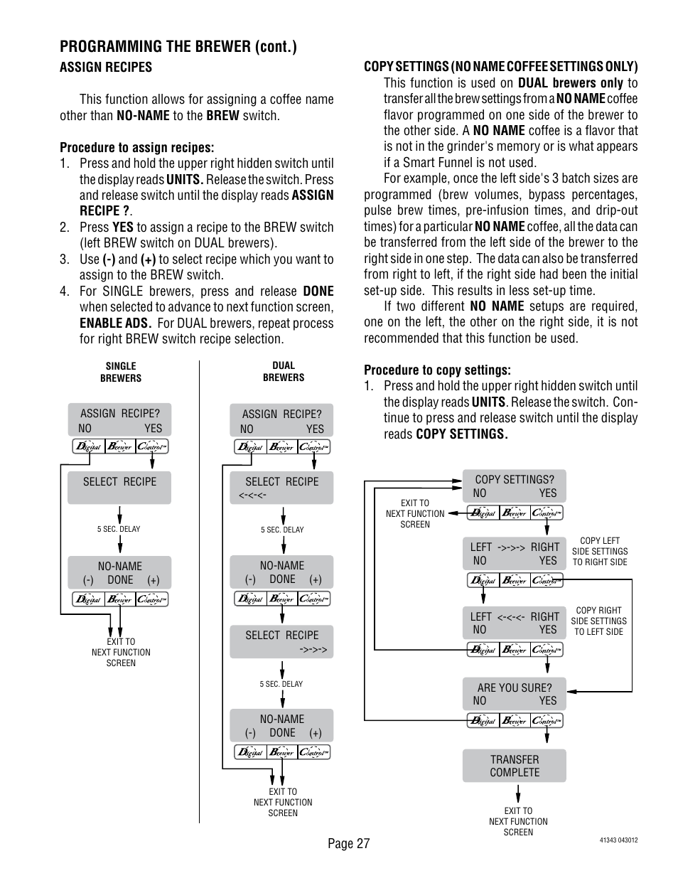 Programming the brewer (cont.) | Bunn DUAL GPR-DBC WITH SMART FUNNEL 41343 User Manual | Page 27 / 38