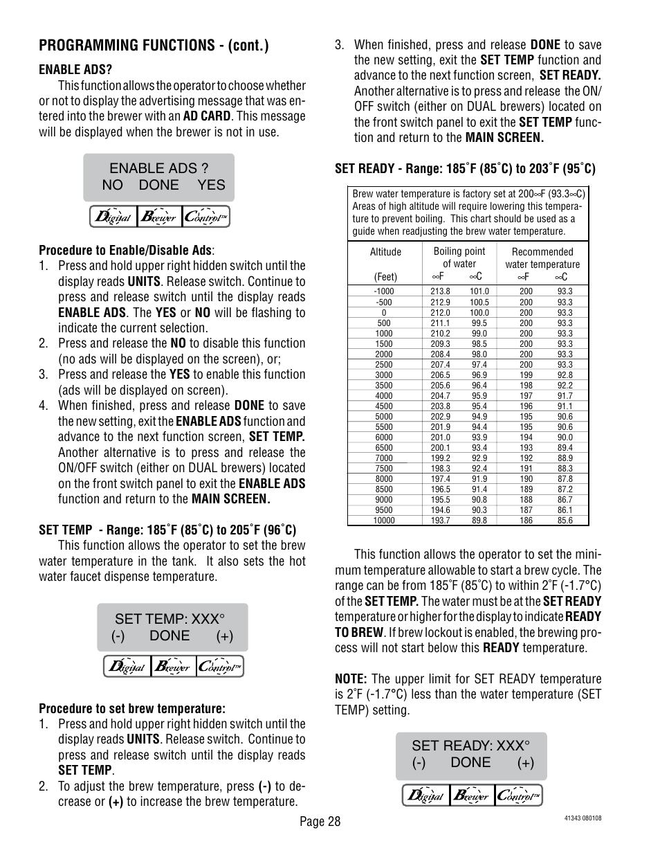 Notice, Programming functions - (cont.) | Bunn DUAL GPR-DBC WITH SMART FUNNEL 41343 User Manual | Page 28 / 38