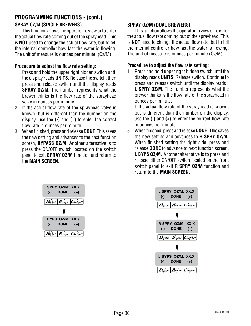 Programming functions - (cont.) | Bunn DUAL GPR-DBC WITH SMART FUNNEL 41343 User Manual | Page 30 / 38