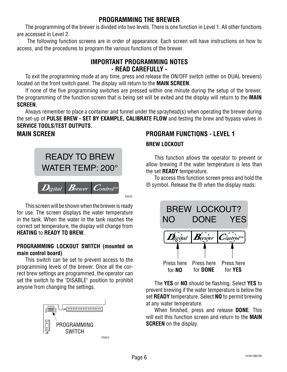 Ready to brew water temp: 200, Brew lockout? no done yes | Bunn DUAL GPR-DBC WITH SMART FUNNEL 41343 User Manual | Page 6 / 38