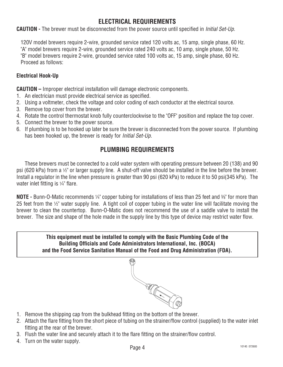 Electrical requirements, Plumbing requirements | Bunn T6A User Manual | Page 4 / 30
