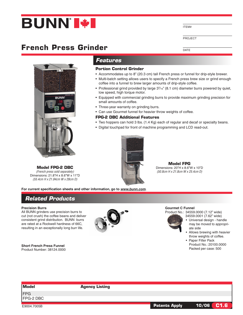Bunn FRENCH PRESS FPG-2 DBC User Manual | 2 pages