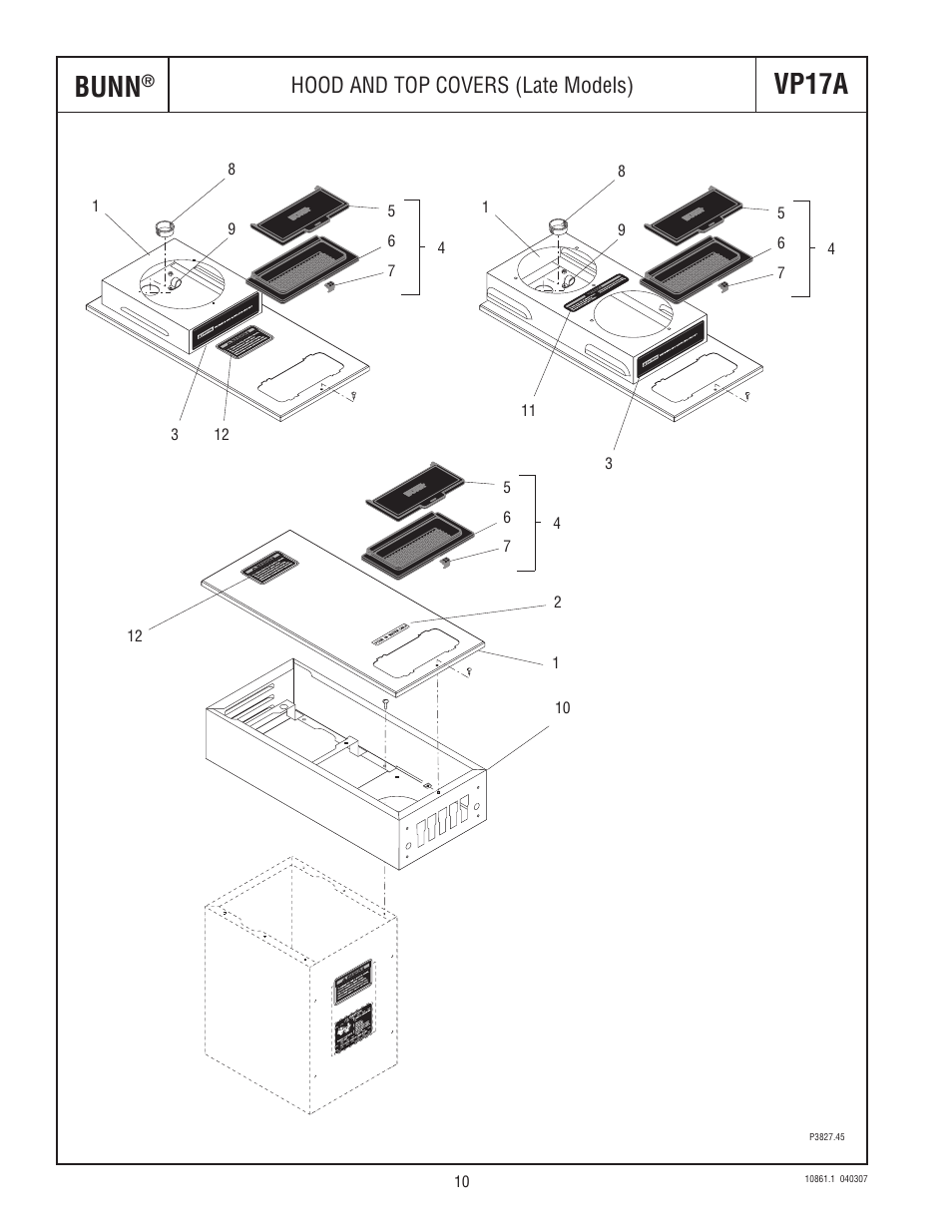 Bunn, Vp17a, Hood and top covers (late models) | Bunn VP17A User Manual | Page 10 / 24