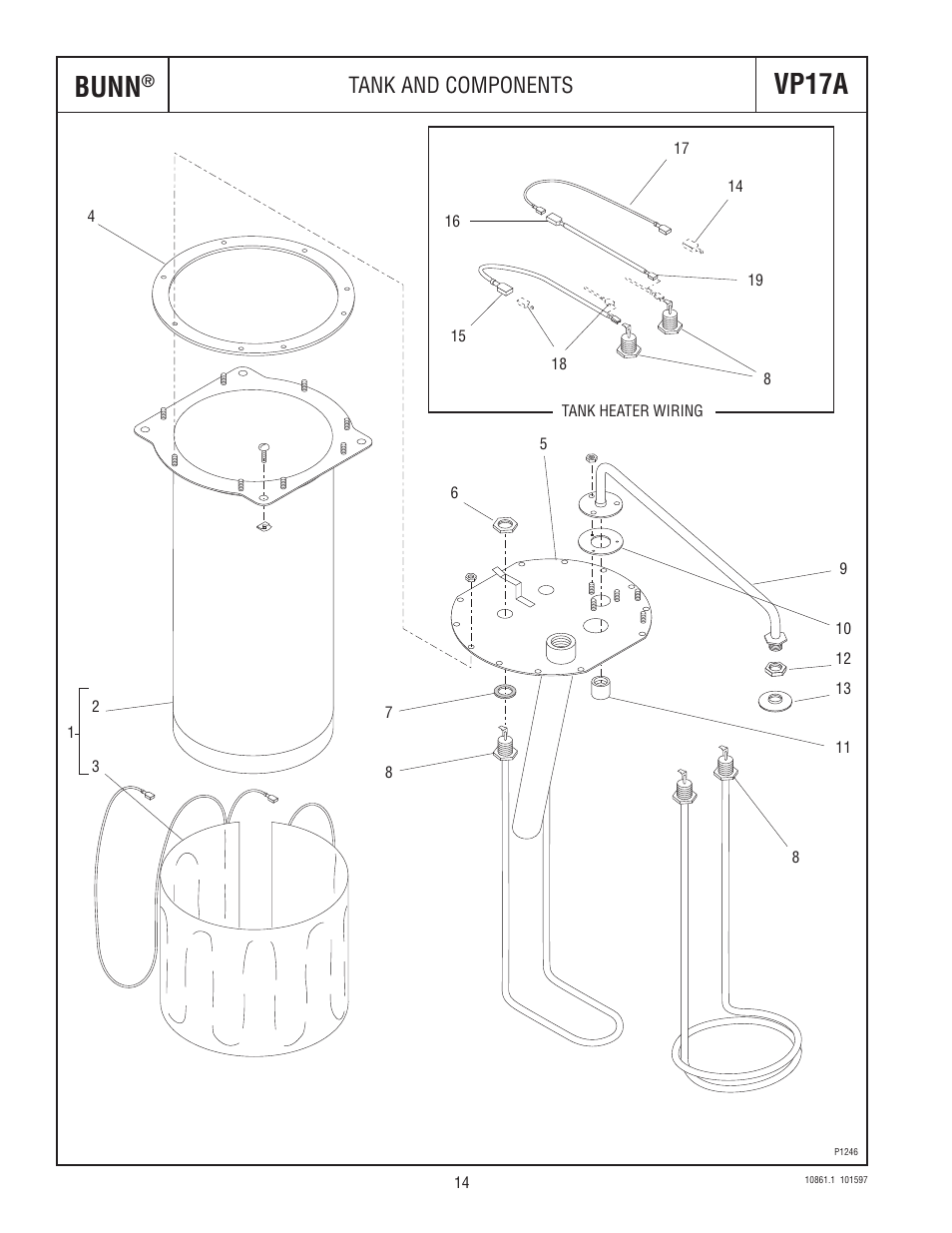 Bunn, Vp17a, Tank and components | Bunn VP17A User Manual | Page 14 / 24