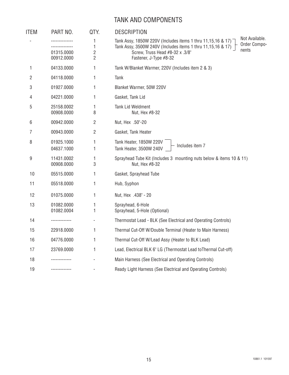 Tank and components | Bunn VP17A User Manual | Page 15 / 24