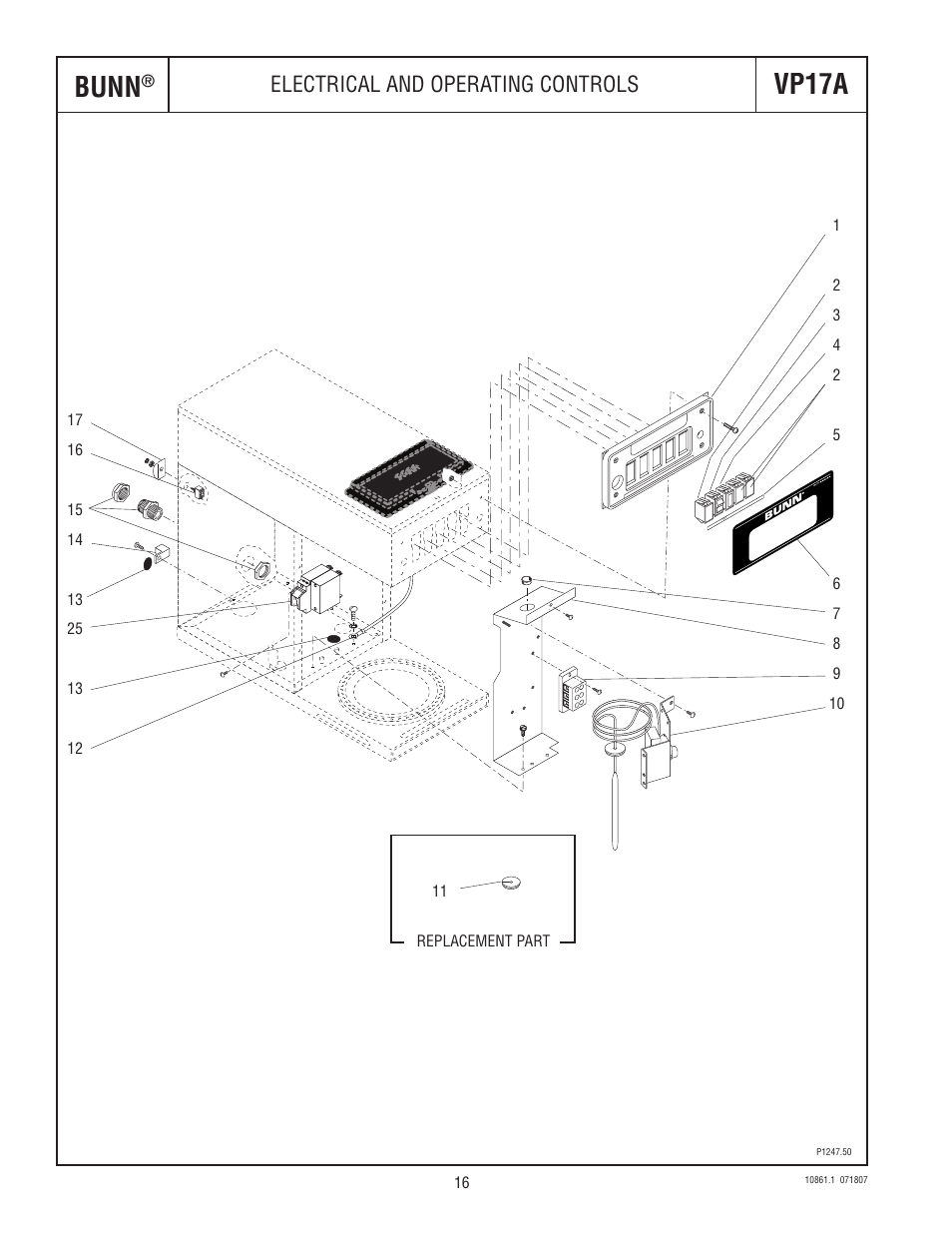 Bunn, Vp17a, Electrical and operating controls | Bunn VP17A User Manual | Page 16 / 24