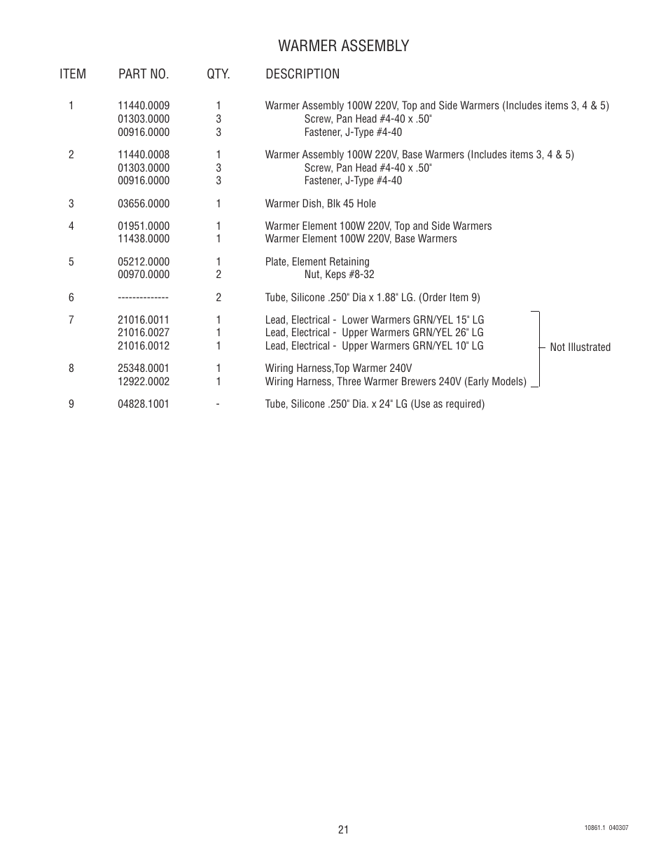 Warmer assembly | Bunn VP17A User Manual | Page 21 / 24