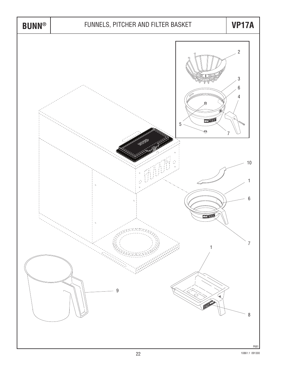 Bunn, Vp17a, Funnels, pitcher and filter basket | Bunn VP17A User Manual | Page 22 / 24