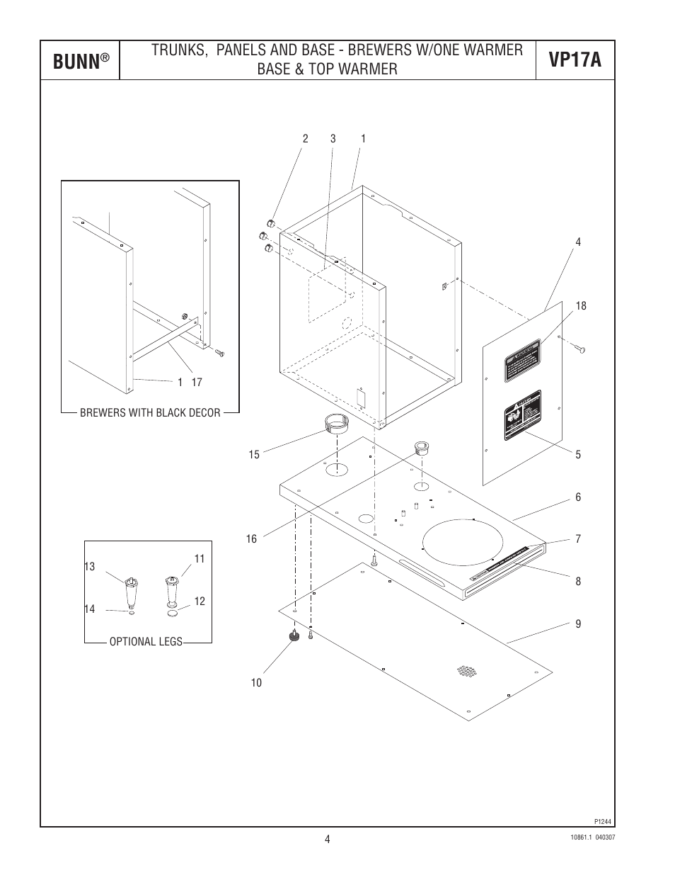 Bunn, Vp17a | Bunn VP17A User Manual | Page 4 / 24