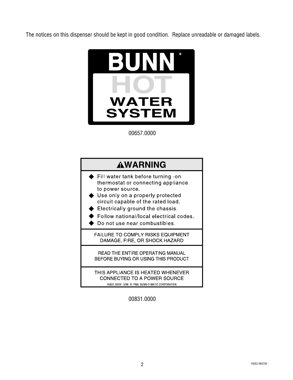 User notices | Bunn HW2 User Manual | Page 2 / 4