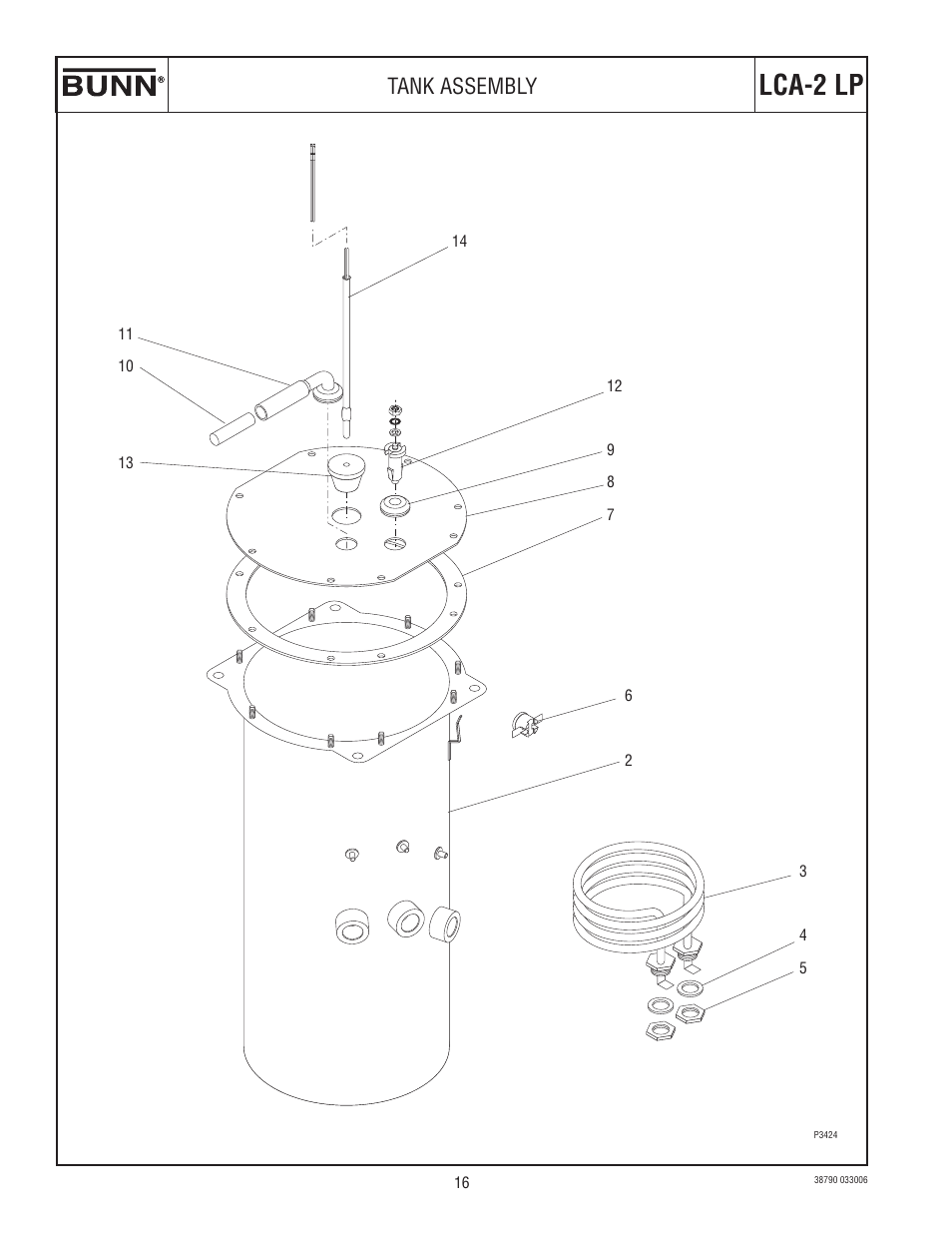 Lca-2 lp, Tank assembly | Bunn LCA-2 User Manual | Page 16 / 22