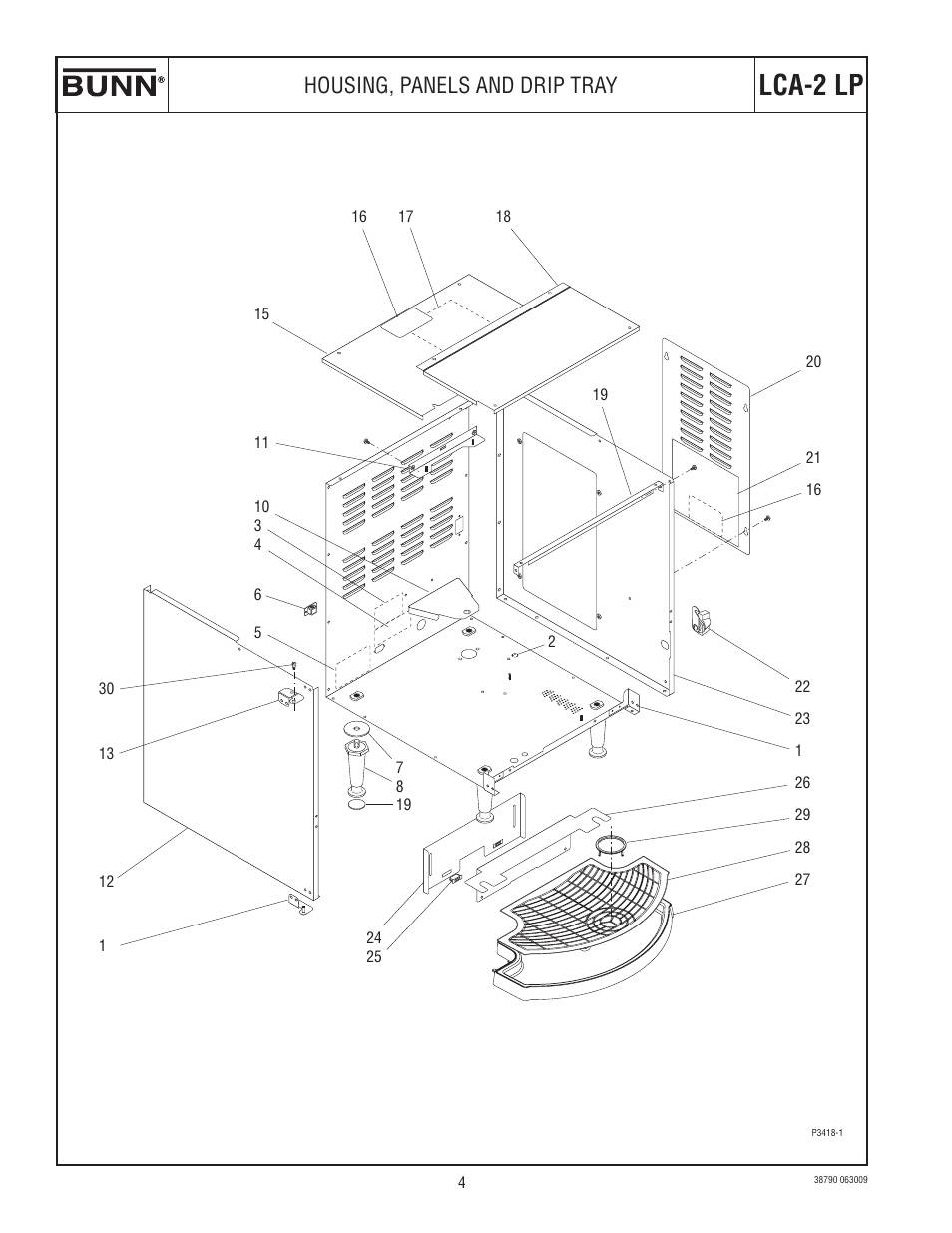 Lca-2 lp, Housing, panels and drip tray | Bunn LCA-2 User Manual | Page 4 / 22