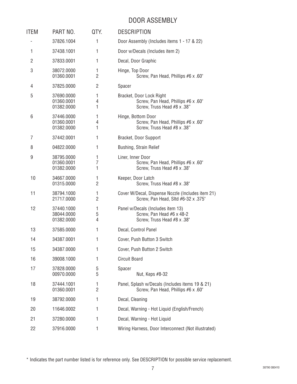 Door assembly | Bunn LCA-2 User Manual | Page 7 / 22