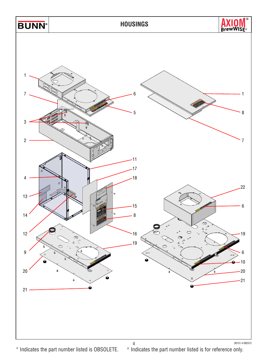 Housings | Bunn AXIOM BREWWISE 39131.0004B User Manual | Page 4 / 19