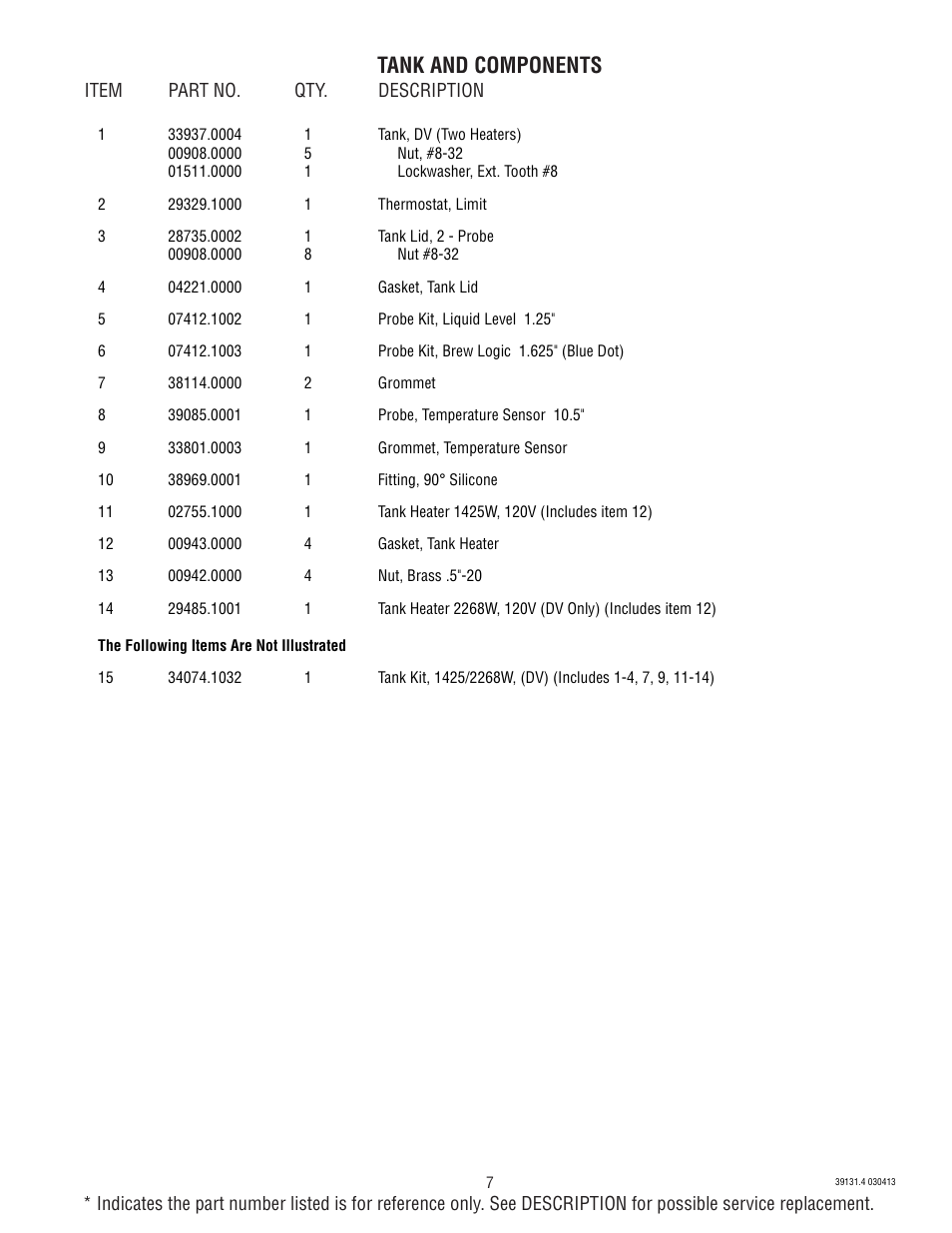 Tank and components | Bunn AXIOM BREWWISE 39131.0004B User Manual | Page 7 / 19