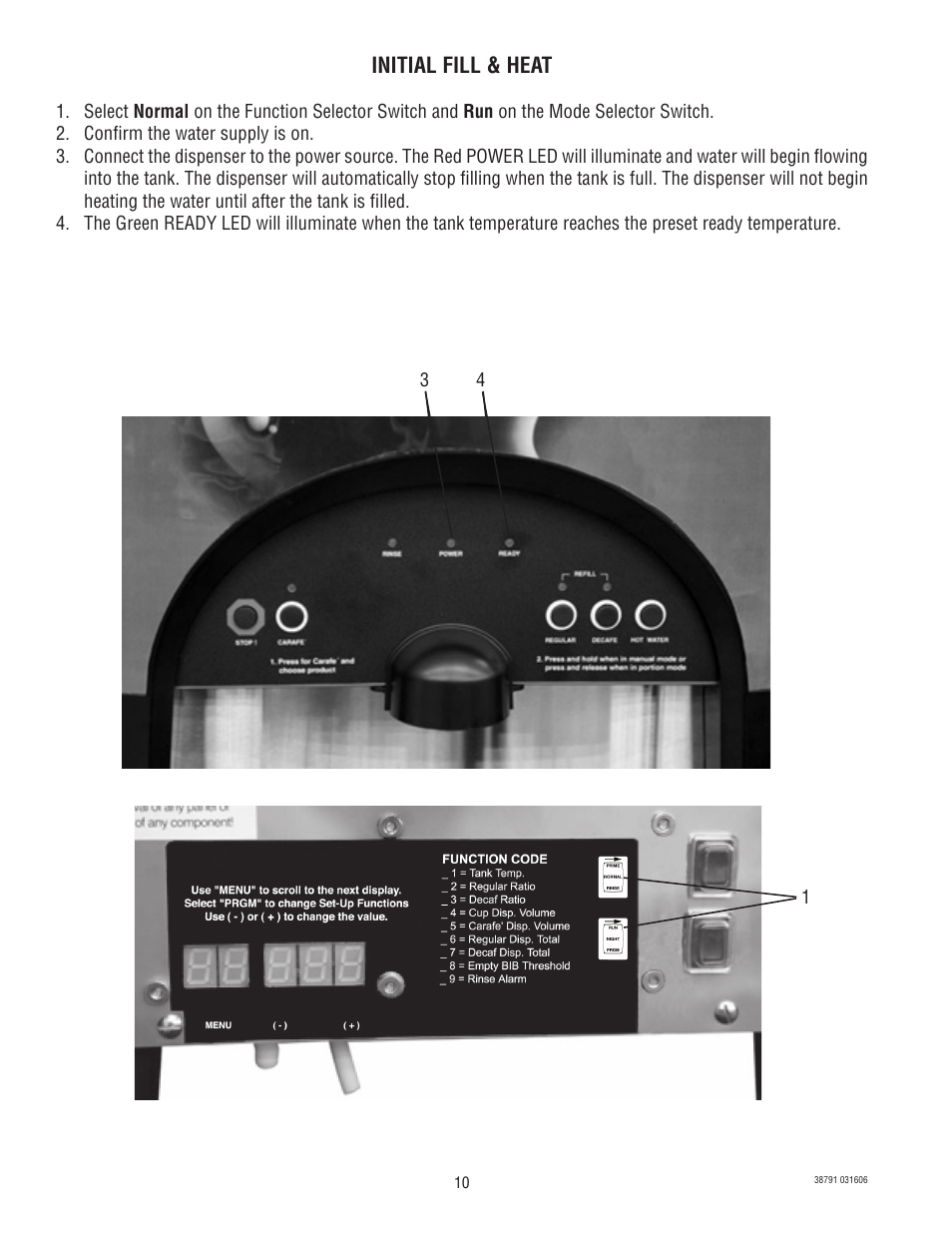 Initial fill & heat | Bunn LCA-2 LP 38791.0000K User Manual | Page 10 / 26
