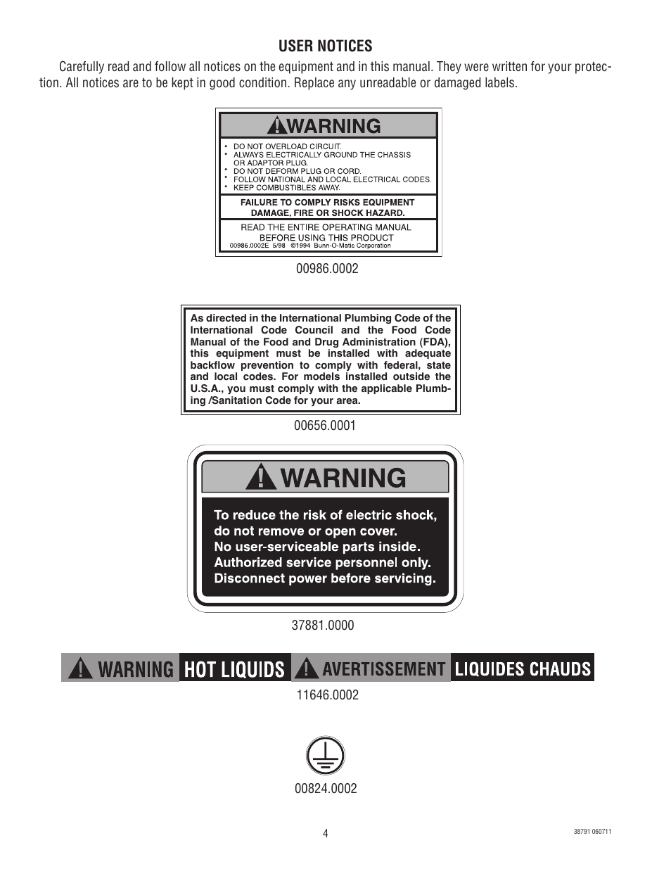 User notices | Bunn LCA-2 LP 38791.0000K User Manual | Page 4 / 26