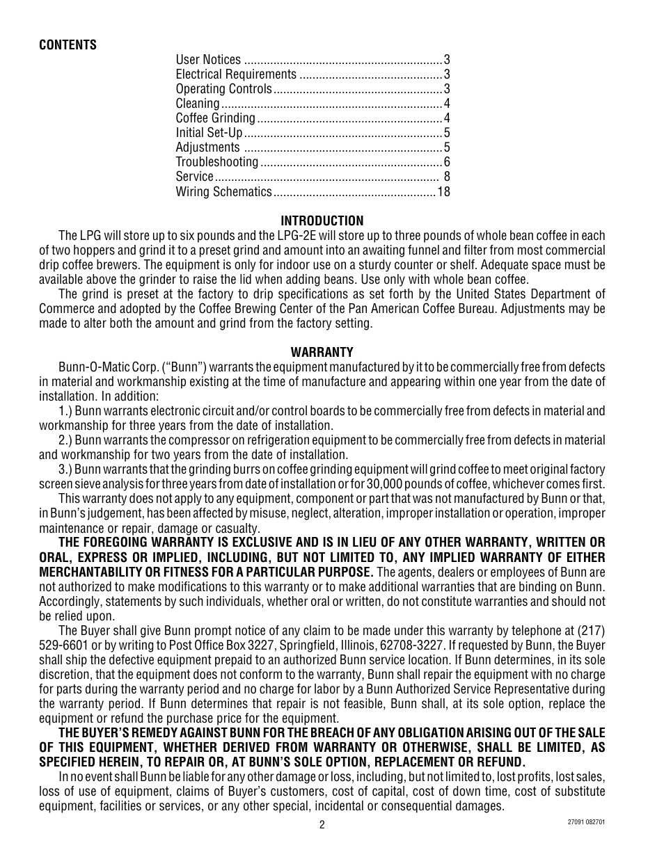 Bunn LPG-2E User Manual | Page 2 / 22