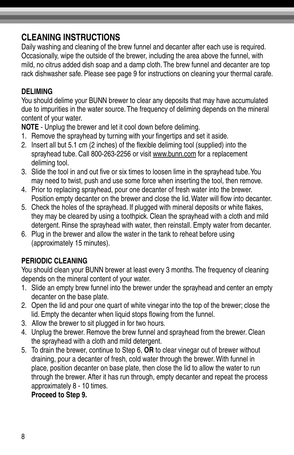 Cleaning instructions | Bunn GRX-W  EN User Manual | Page 10 / 15