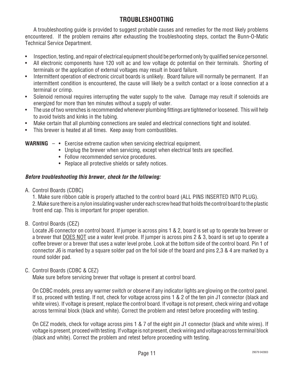 Bunn CDBCF CDBCP User Manual | Page 11 / 36