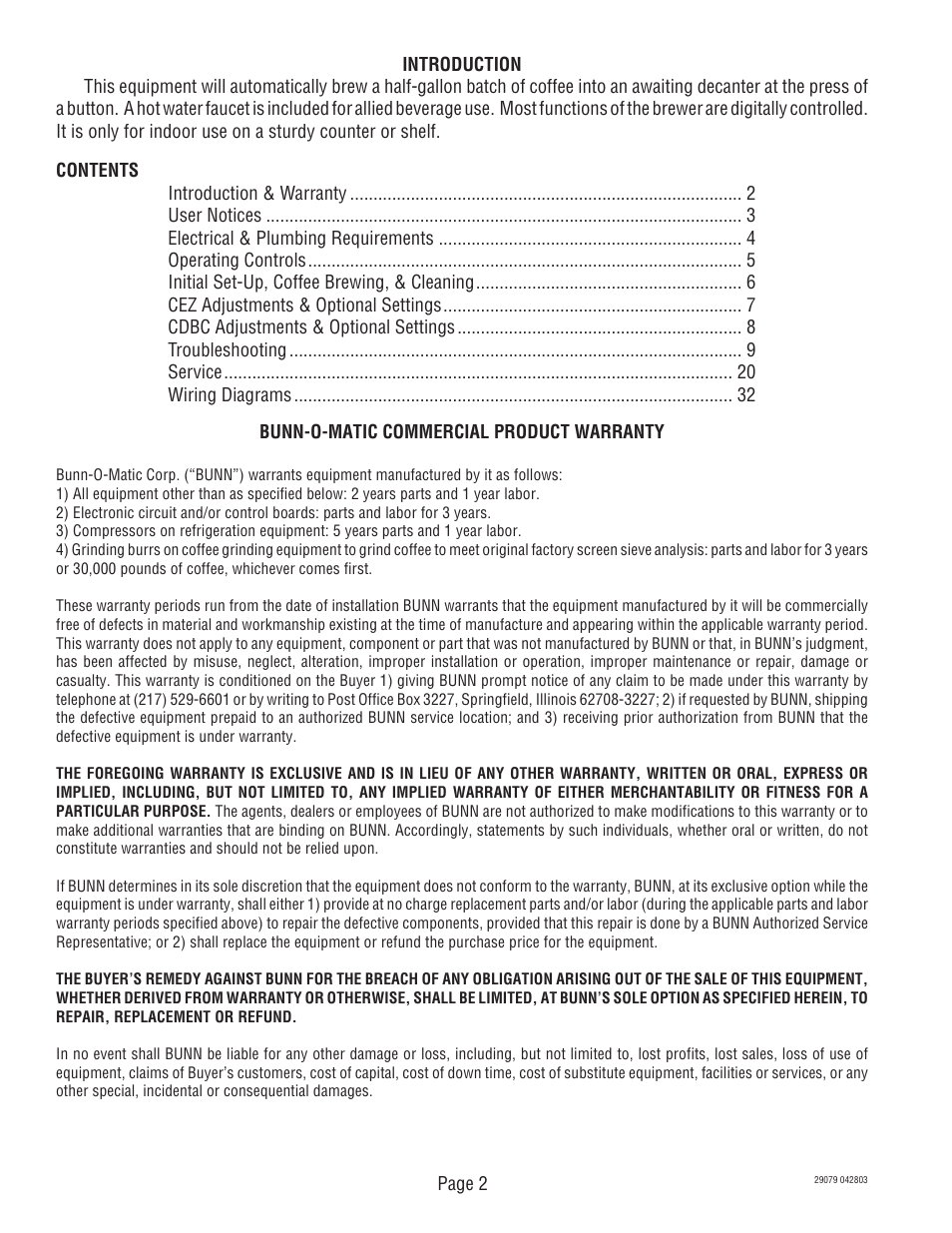 Bunn CDBCF CDBCP User Manual | Page 2 / 36