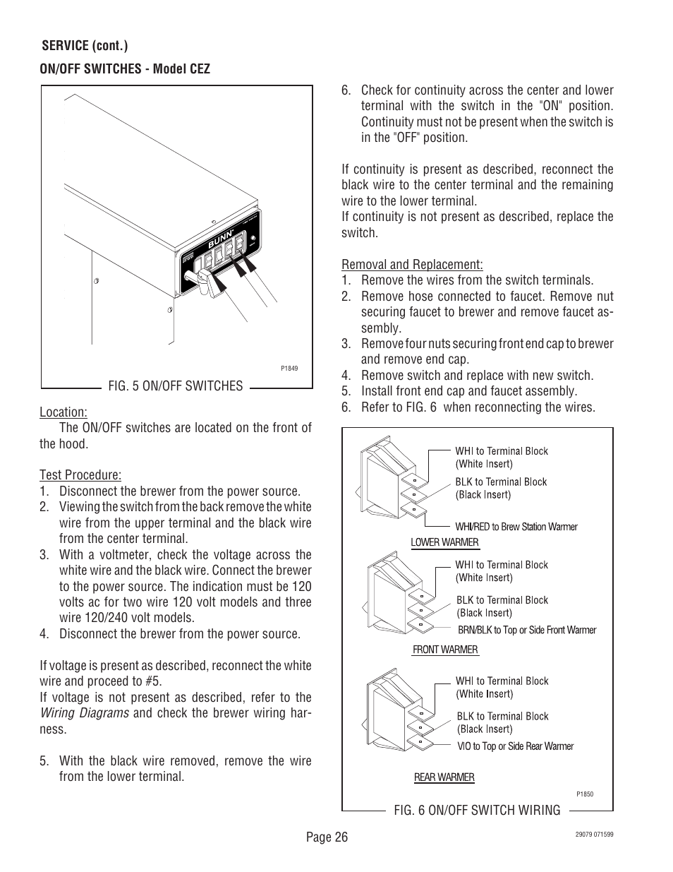 Wiring diagrams, Fig. 5 on/off switches fig. 6 on/off switch wiring | Bunn CDBCF CDBCP User Manual | Page 26 / 36