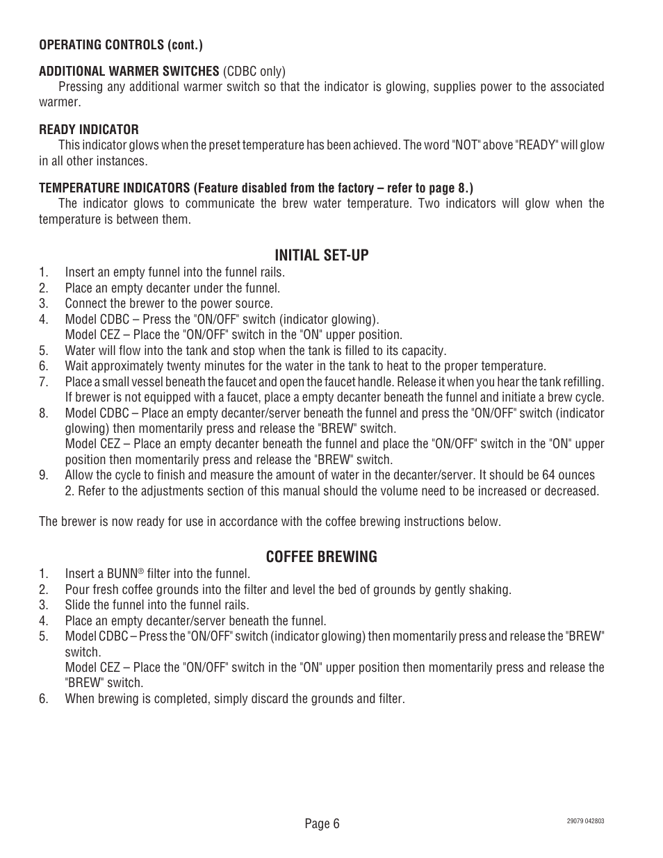 Bunn CDBCF CDBCP User Manual | Page 6 / 36