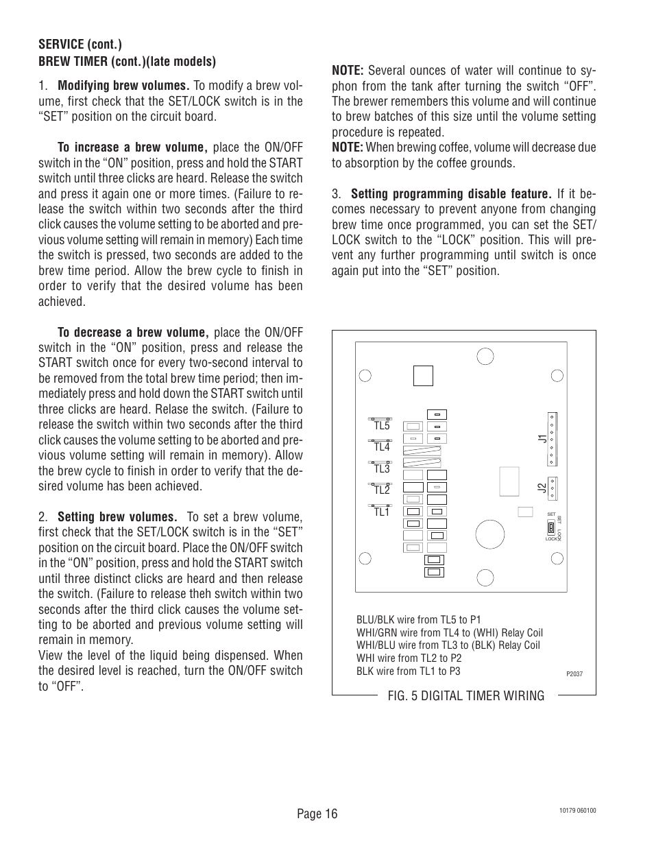 Fig. 5 digital timer wiring | Bunn VLPF User Manual | Page 16 / 28