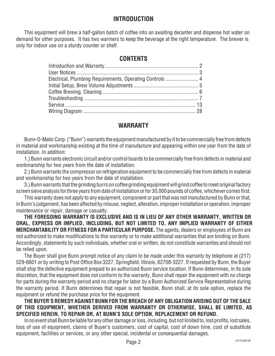 Bunn VLPF User Manual | Page 2 / 28